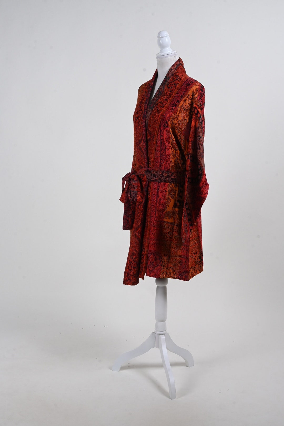 Colorful Paisley Silk Kimono Robe/ Silk Jacket/ Reversible/ Silk ...