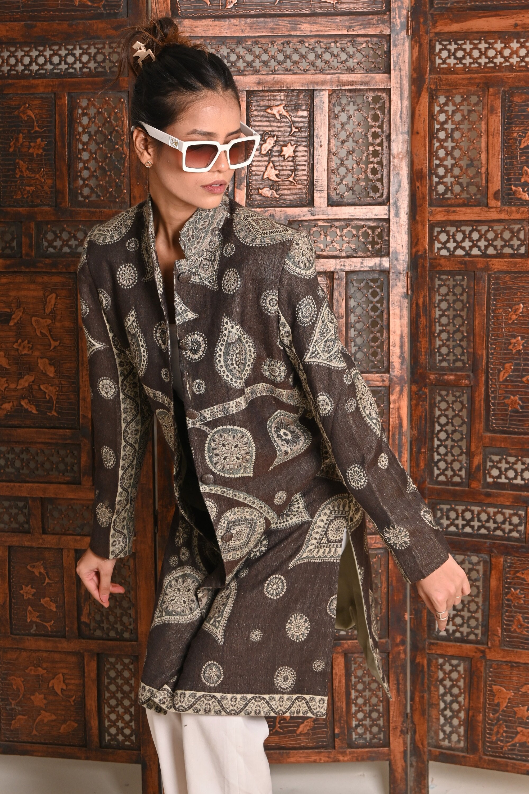 Women Cashmere Jacket, Paisley Cashmere Coat, Long Silk Coat, Trench Coat, Women Coat, Wool, Wedding Guest Outfit, Cardigan, Gift for Her