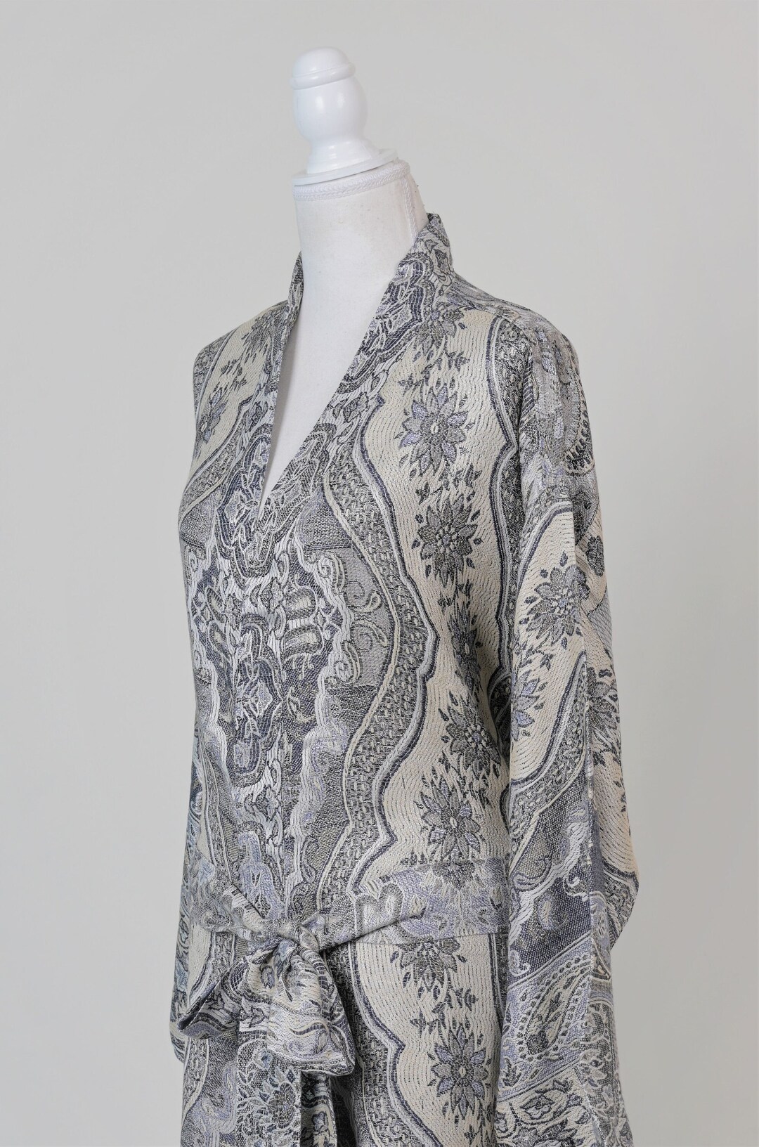 Sliver Gray House Coat, Dressing Gown, Wedding Morning, Kaftan for Women, Silk Kimono Robe, Plus