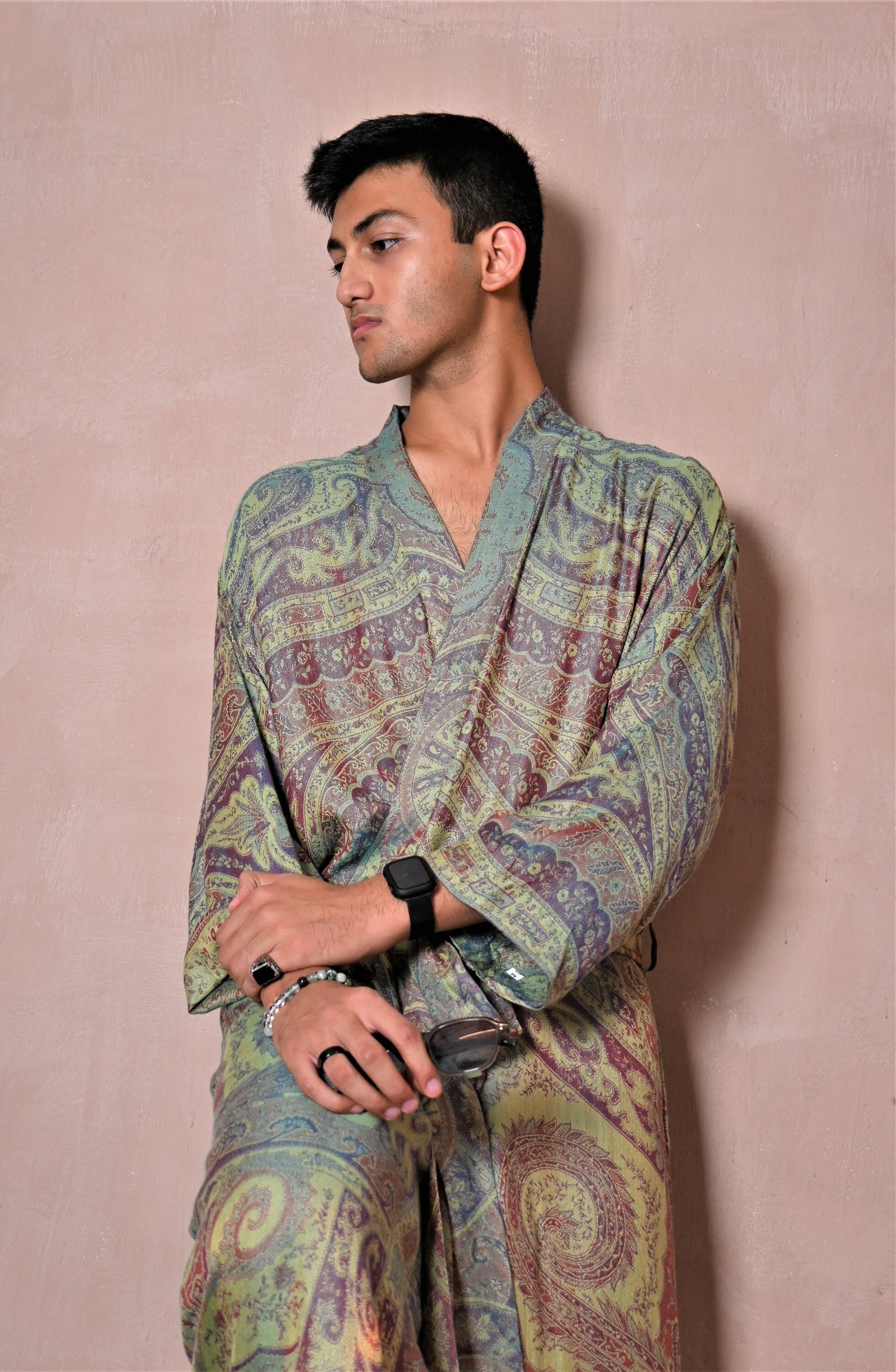 Mens long top silk robe