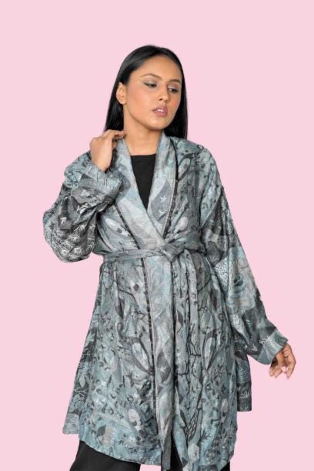 エメラルドアート着物ドレッシングショートガウン、シルクショート着物