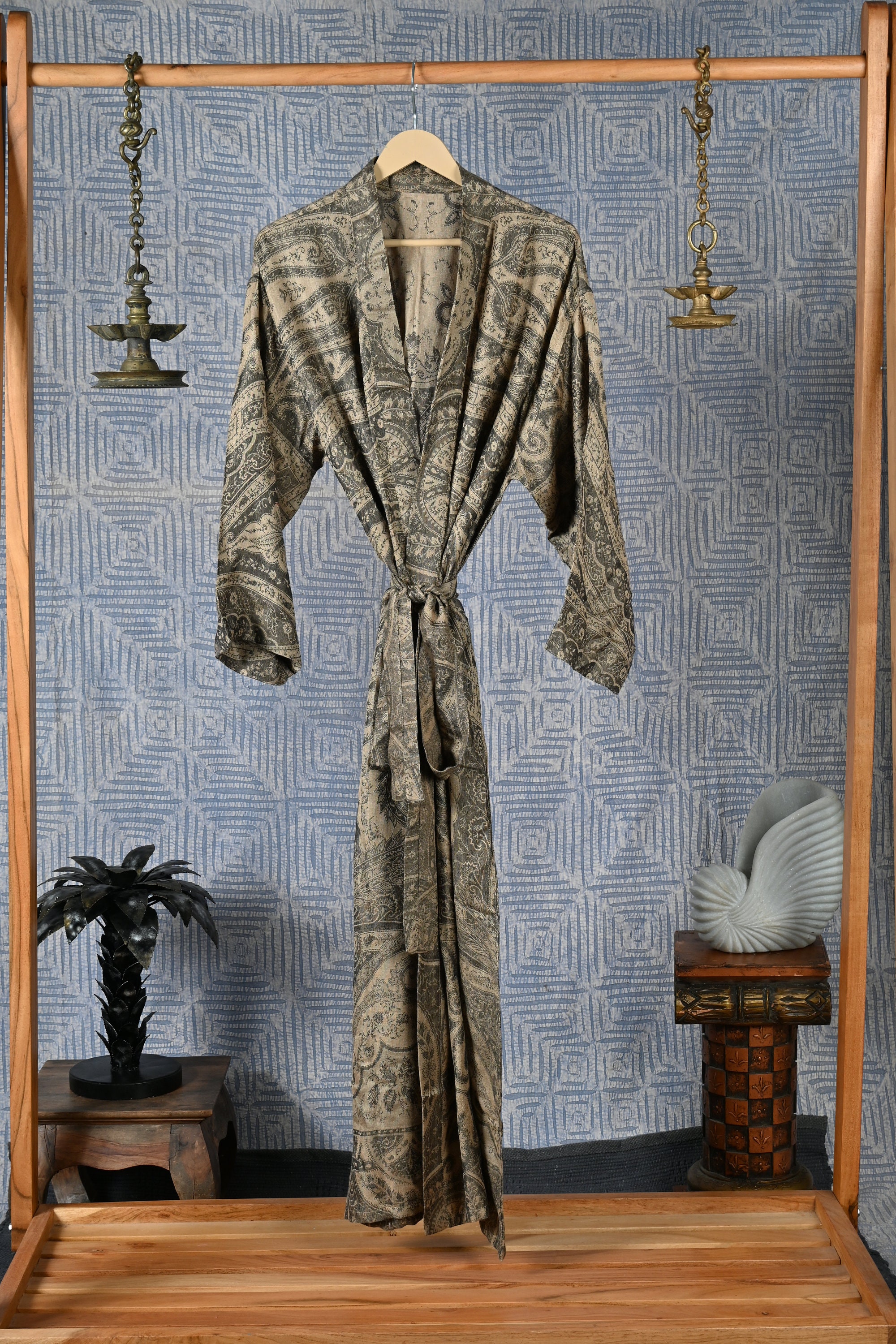 Brown Silk Robe for Men, Dressing Gown, Reversible Robe, Men's Long ...