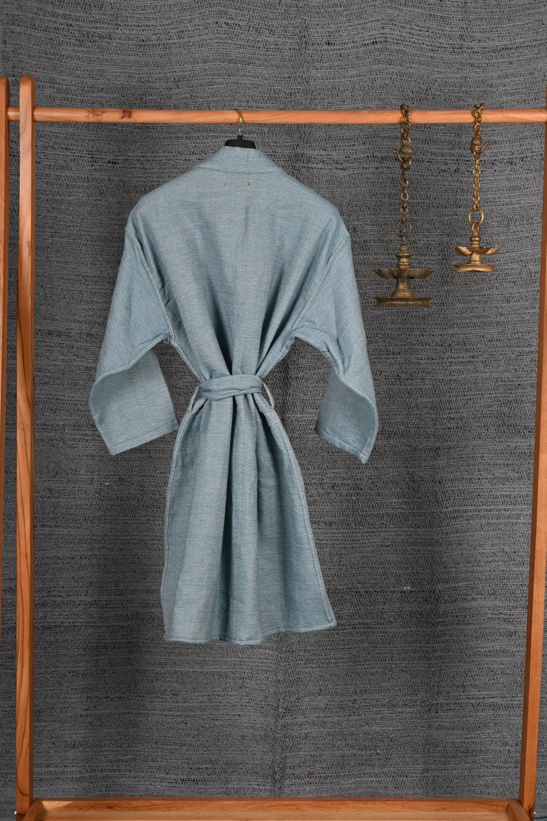 Cadet Blue Vicuna Robe, Luxurious Dressing Gown, Bath Robe, Lounge Wear, Kimono Robe, Authentic Peruvian Vicuña Fiber, Unisex, Gift Him/Her image 5