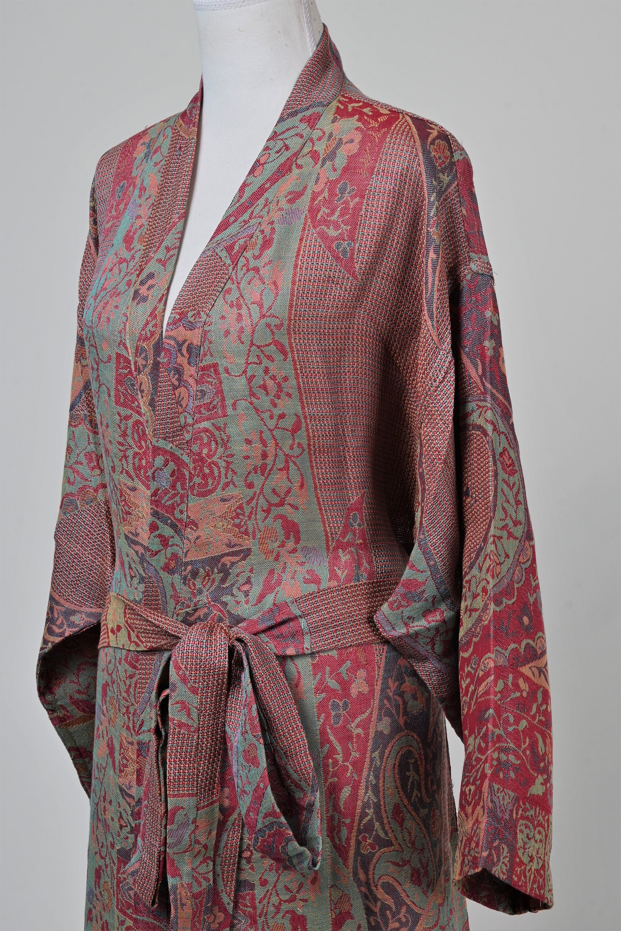 Reversible Robe Long Bathrobes, Women Dressing Gown, Reversible, Paisley Design Silk ...