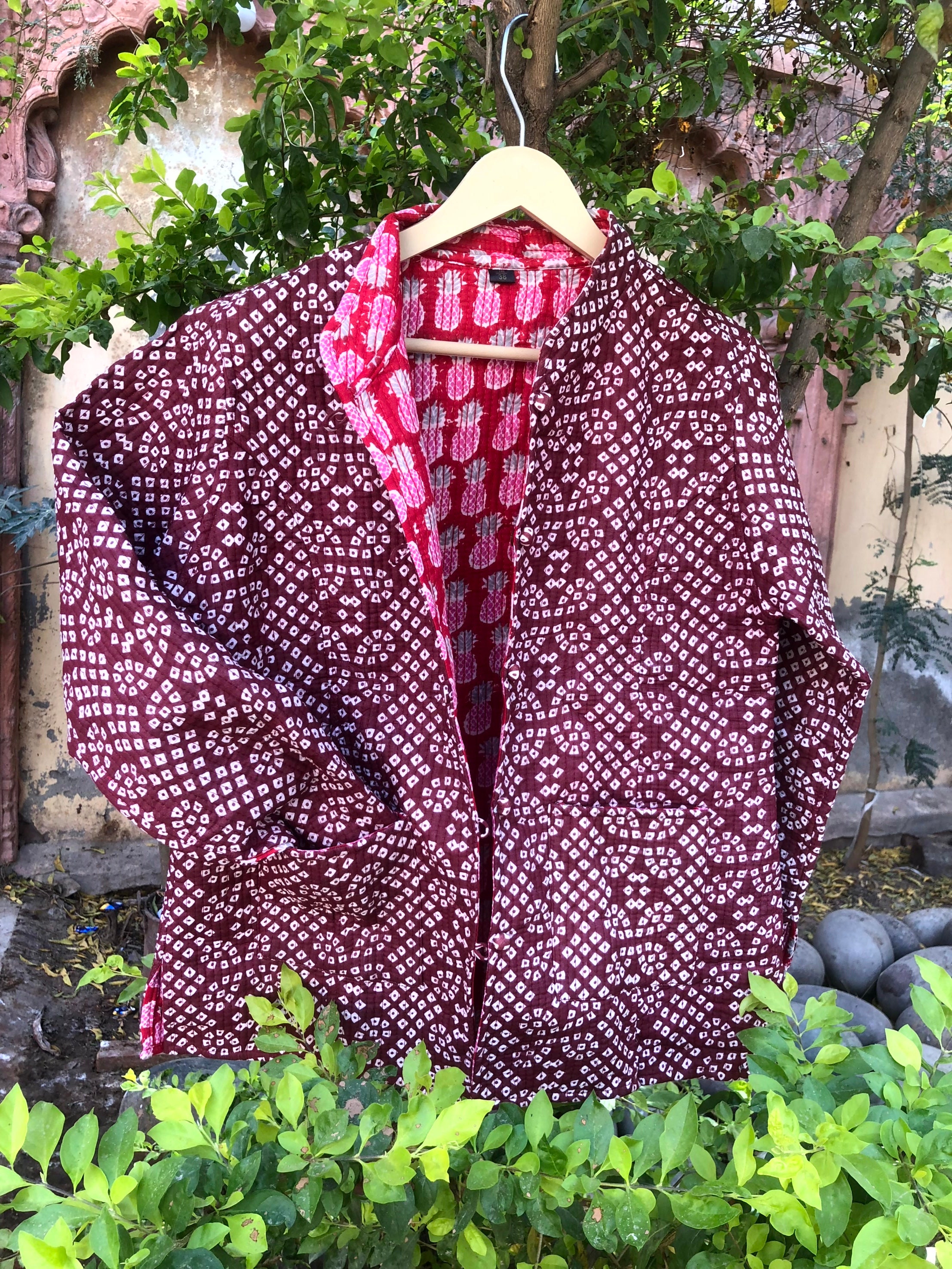 Indian Jacket, Women Cotton Quilted Jacket, Reversible Jacket for