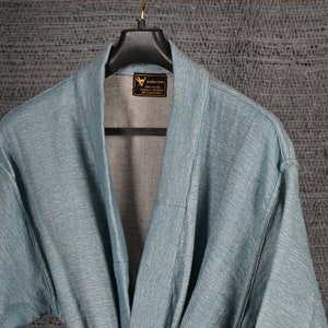 Cadet Blue Vicuna Robe, Luxurious Dressing Gown, Bath Robe, Lounge Wear, Kimono Robe, Authentic Peruvian Vicuña Fiber, Unisex, Gift Him/Her image 3