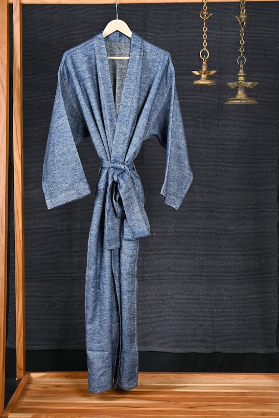 Tufts Blue Unisex House Coat, Bath robe, Lounge wear, Kimono Robe, Cashmere Robe, Dressing Gown, Wedding Morning Robe, Gifts For Him/Her