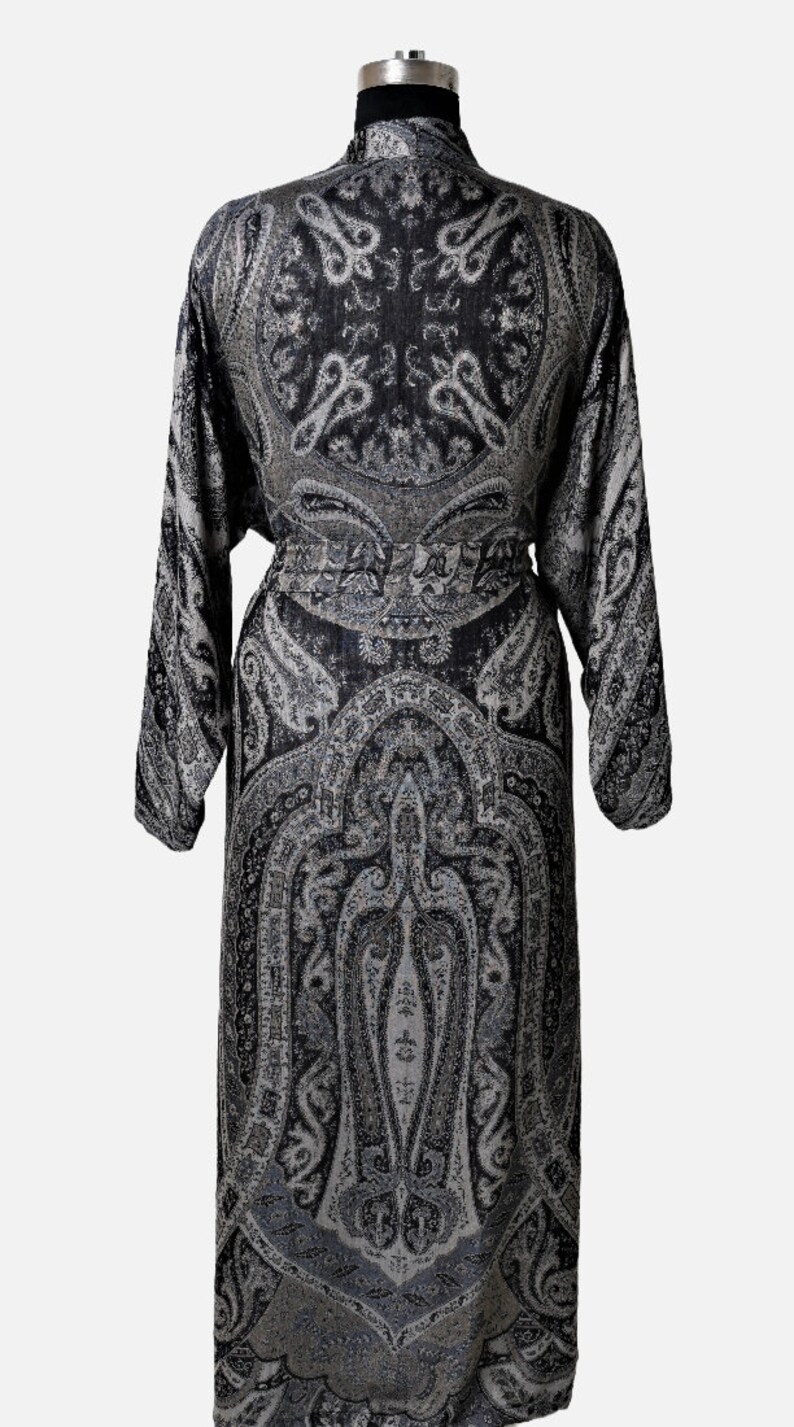 Space Black Silk Robe for Men, Dressing Gown, Reversible Robe, Men's Long Bathrobe, Silk Kimono