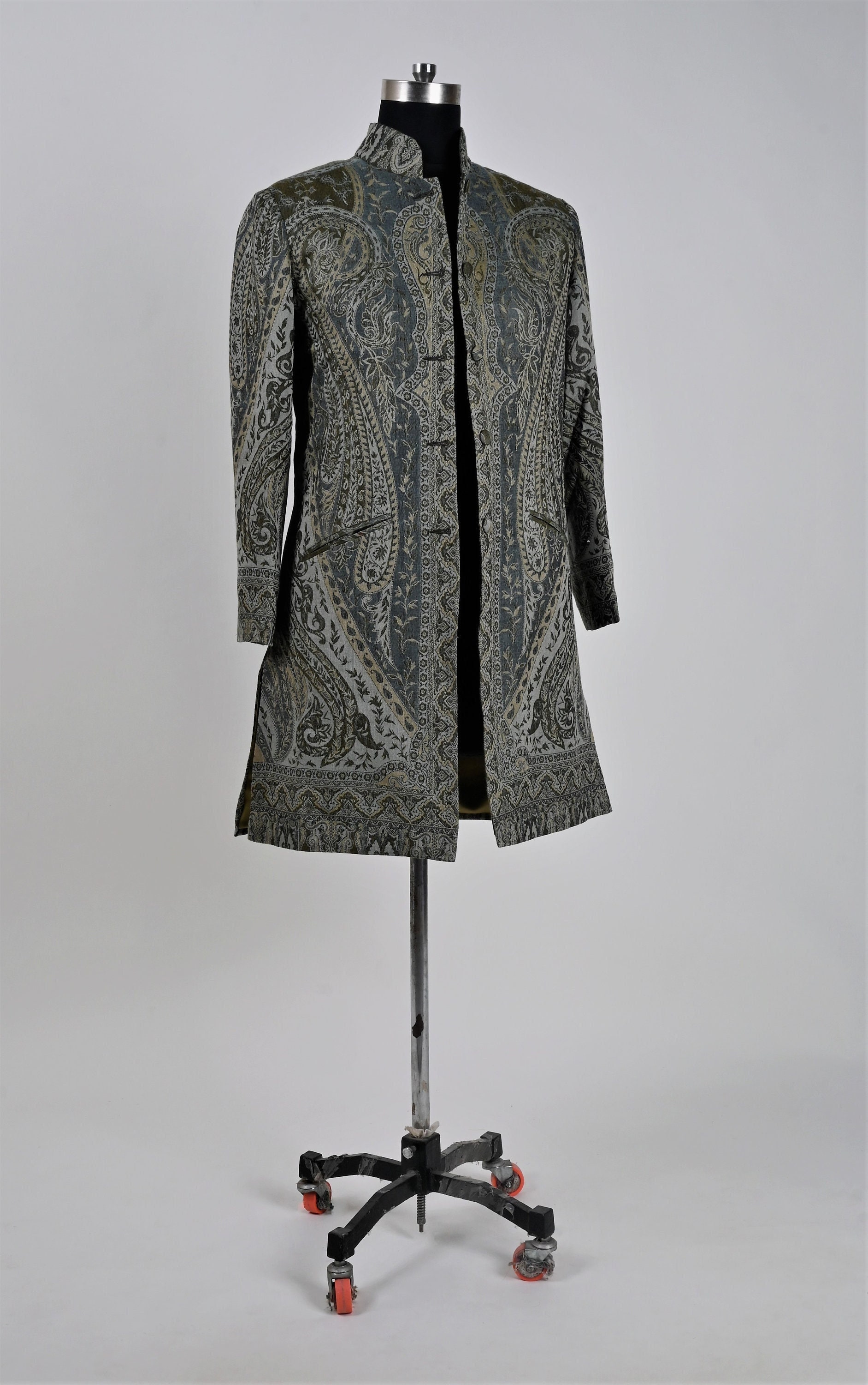 Women Silk Jacket, Paisley Jamawar Coat, Long Silk Coat, Trench Coat, Unisex Boho Wool Jacket, Wedding Guest Outfit, Cardigan, Gift for Her