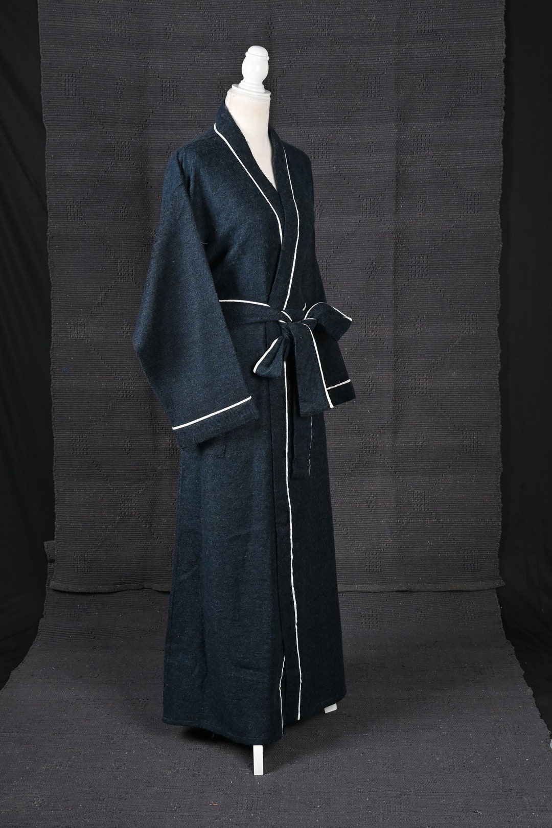 Kingly Wool Robe Midnight Blue Kimono Robe, Wool Robe, Dressing Gown, Bath Robe, Lounge ...