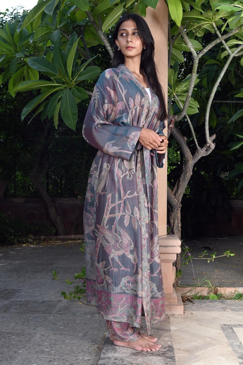 Cashmere Robe Blue Cashmere Silk Robes for Men & Women, Cashmere Silk Gown, Cashmere ...