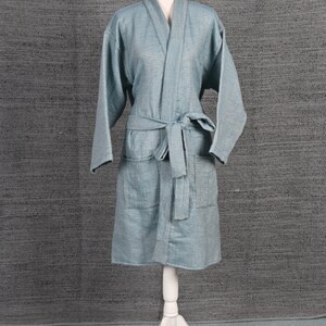Cadet Blue Vicuna Robe, Luxurious Dressing Gown, Bath Robe, Lounge Wear, Kimono Robe, Authentic Peruvian Vicuña Fiber, Unisex, Gift Him/Her image 7