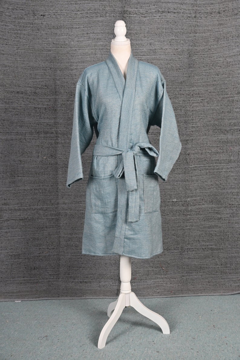 Cadet Blue Vicuna Robe, Luxurious Dressing Gown, Bath Robe, Lounge Wear, Kimono Robe, Authentic Peruvian Vicuña Fiber, Unisex, Gift Him/Her image 7