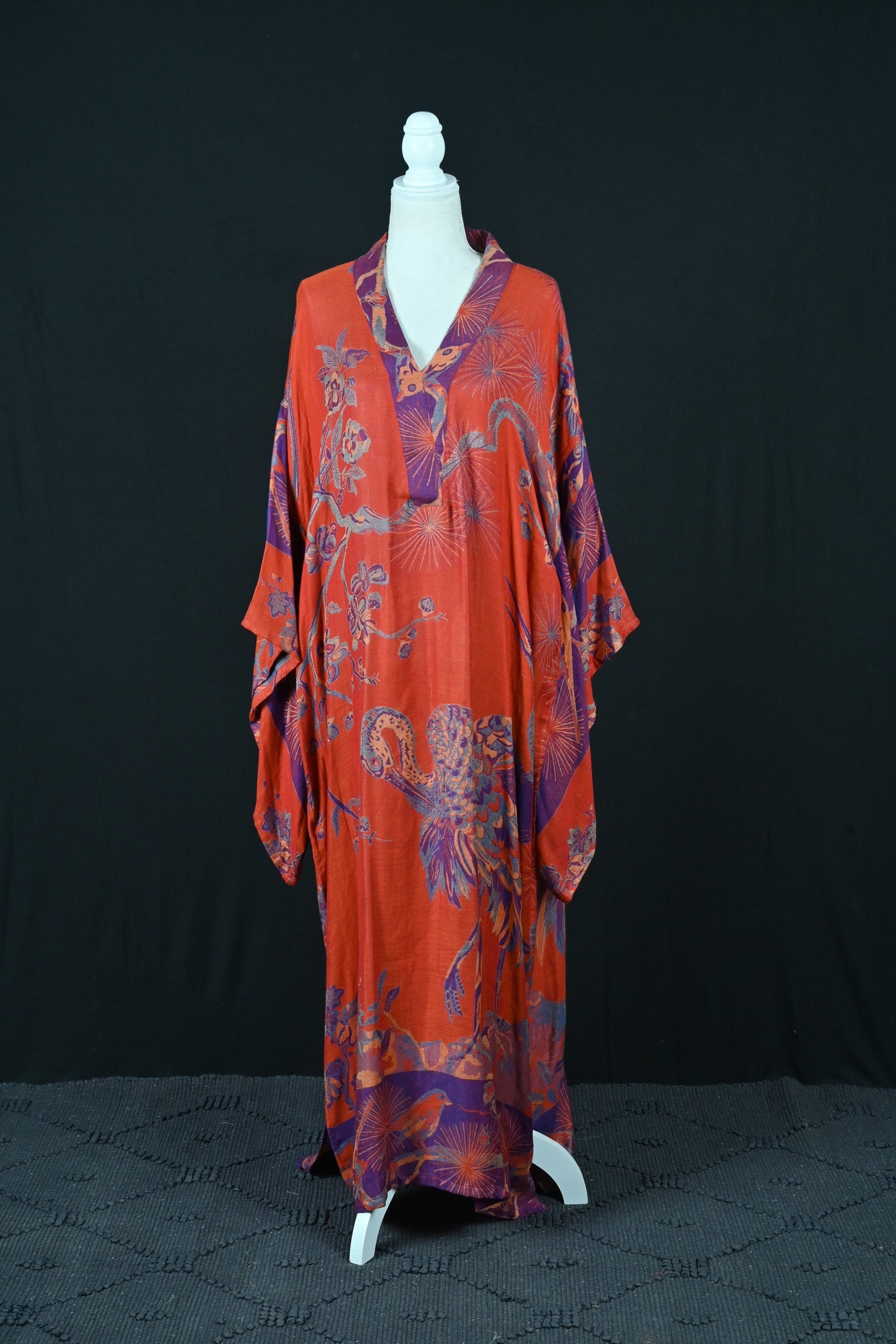 slipper orchid silk kimono kaftan dress Slipper Orchid Print Silk Kimono Dress in Brown