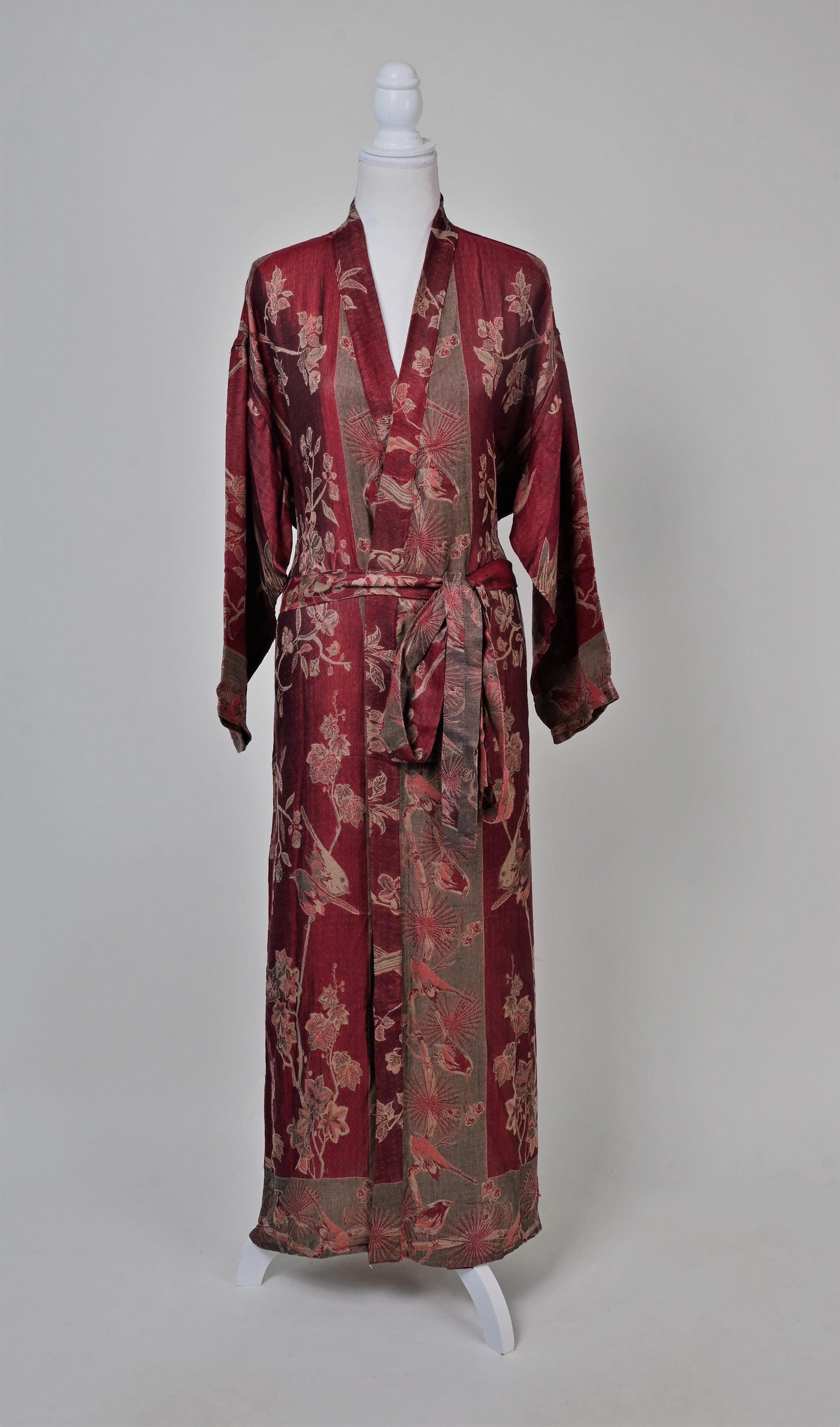 Cherry Red Silk Wool Robe: Floral Kimono Dressing Gown - Etsy