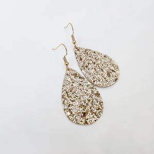 Glitter Earrings, Dangly Statement Earrings, Gold Glitter Earrings, Leather Backed Earrings, Sparkly Earrings