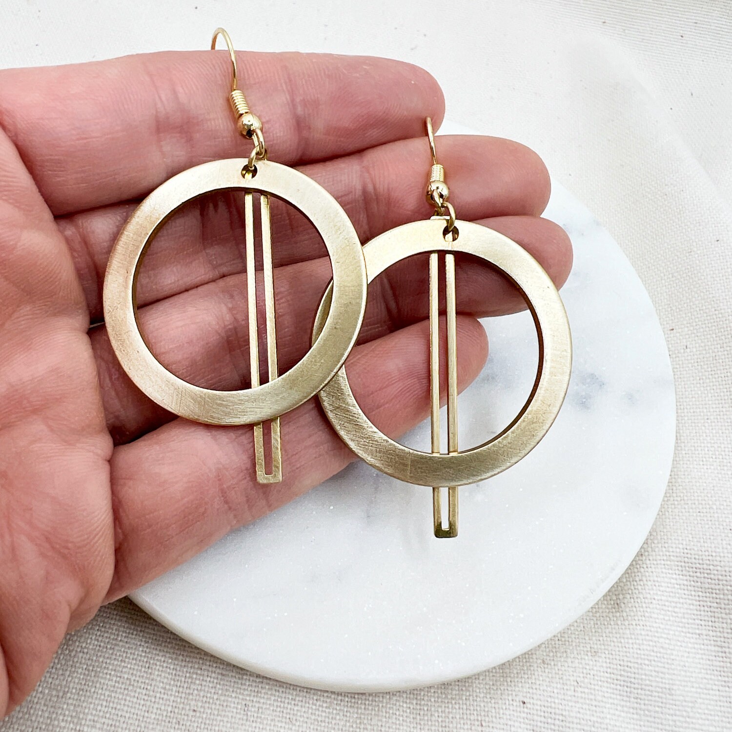 Hoop and Bar Earrings Brass Hoop Earrings Modern Earrings