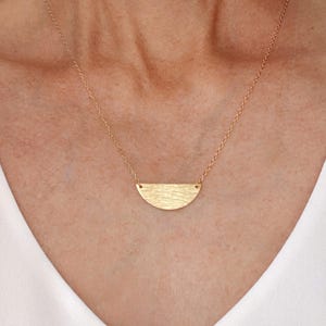 Shiny Half Moon Necklace, Layering Necklace, Half Moon Textured Charm, Boho Style Necklace, Half Circle Minimalist Necklace, Modern Necklace