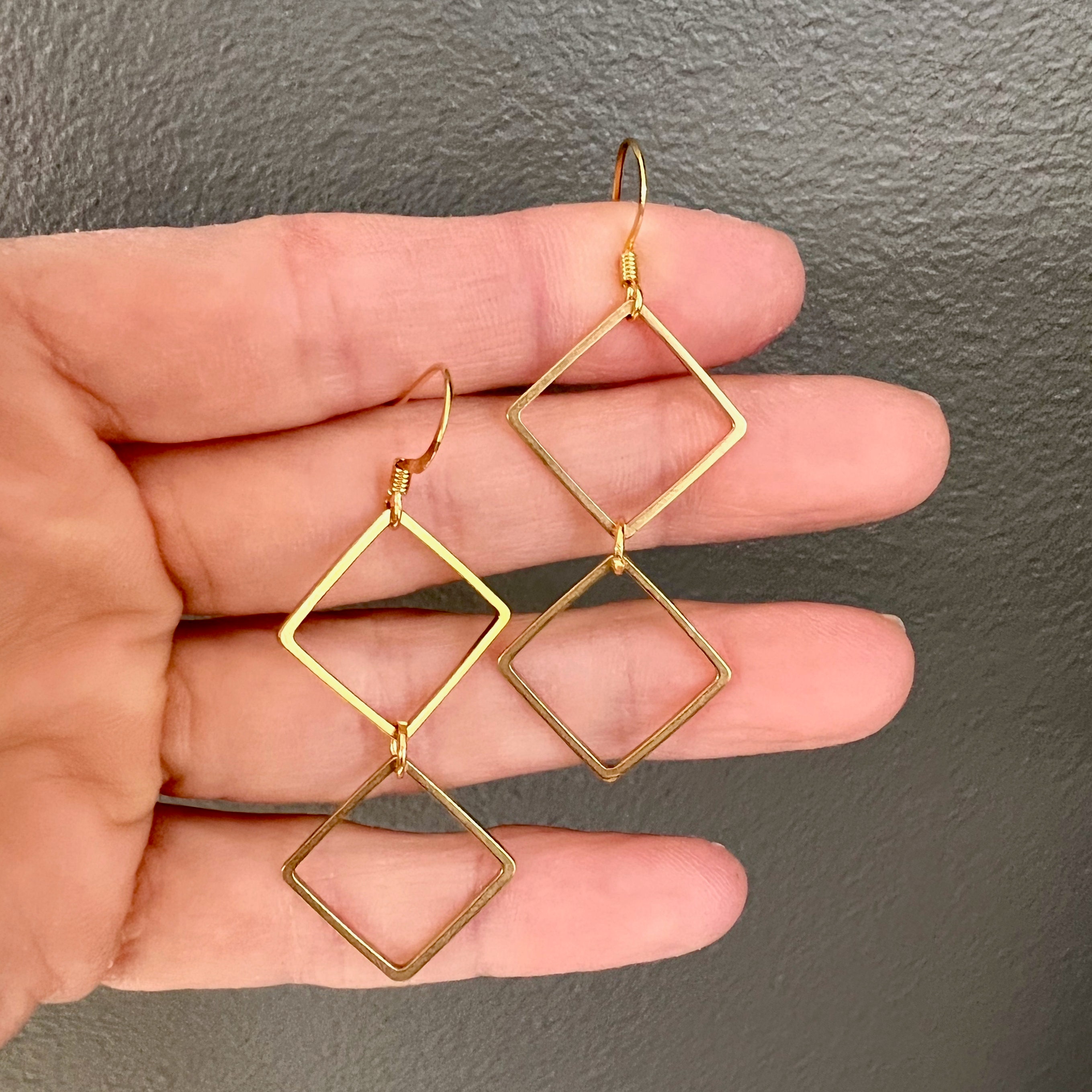 Stacked Diamond Shape Earrings Brass Diamond Shaped Earrings Etsy