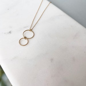 Stacked Circle Pendant, Brass Circle Necklace, Dainty Gold Necklace, Delicate Layering Necklace, Gold Layering Necklace, Boho Necklace