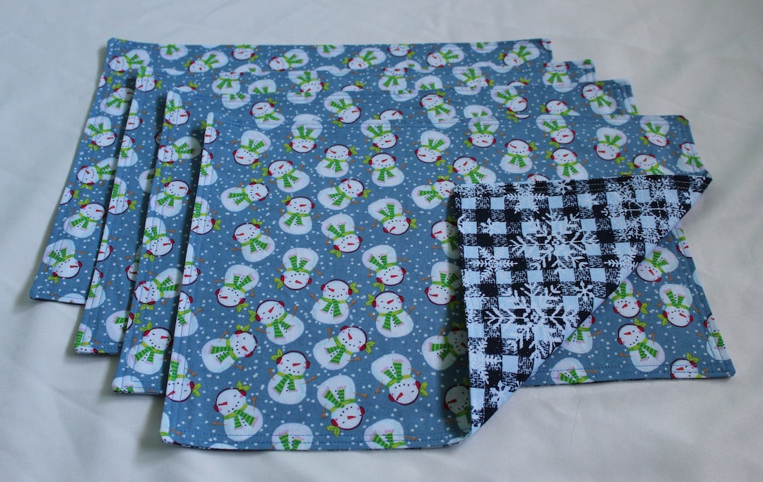 Winter Snowflake Set of 4 Placemats, Winter Reversible Placemats