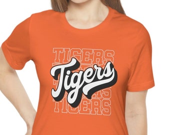 Maglietta con la mascotte della scuola Tigers, abbigliamento sportivo retrò.