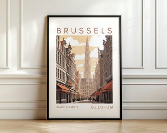 Brussels Travel Poster - Europe City Print - Belgium Art with Coordinates – Travel Gift
