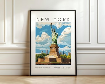 Poster della Statua della Libertà - Stampa di New York City - Arte degli Stati Uniti con coordinate
