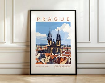 Prague Travel Poster - Europe City Art - Czech Republic Print with Coordinates – Travel Gift