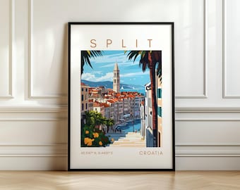 Split Travel Poster - Europe City Art - Croatia Print with Coordinates - Travel Gift