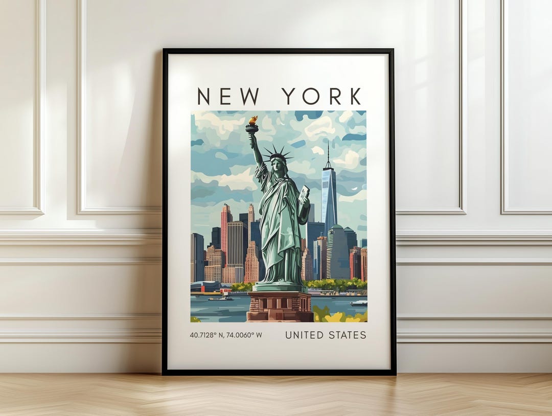 Statue of Liberty Poster - New York Print - USA Coordinates Art - Etsy
