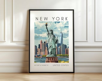 Statue of Liberty Poster - New York Print - USA Coordinates Art