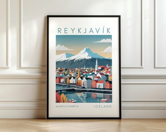 Reykjavik Travel Poster - Europe City Art - Iceland Print with Coordinates – Travel Gift