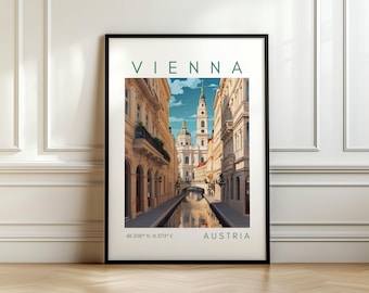 Vienna Travel Poster - Europe City Art - Austria Print with Coordinates – Travel Gift