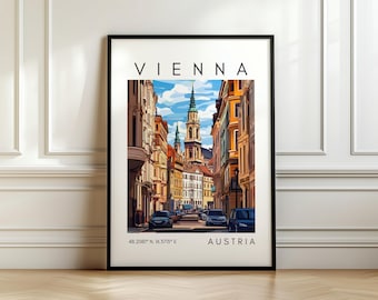 Poster di viaggio di Vienna - Stampa della città austriaca - Arte austriaca con coordinate - Regalo di viaggio