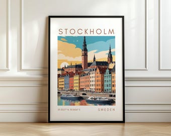 Stockholm Travel Poster - Europe City Art - Sweden Print with Coordinates – Travel Gift