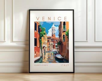Poster di viaggio di Venezia - Stampa del canale - Arte della città italiana con coordinate - Regalo di viaggio
