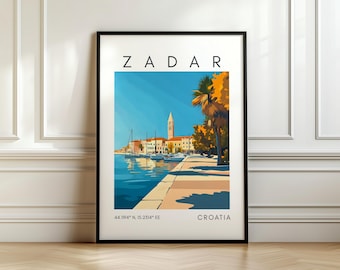 Poster di viaggio di Zara - Stampa del porto - Arte della Croazia con coordinate - Regalo di viaggio