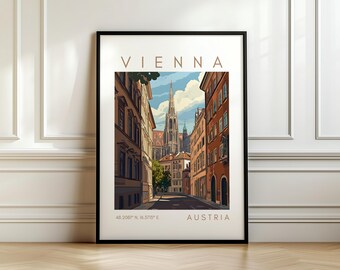 Poster di viaggio di Vienna - Stampa Austria - Arte della città europea con coordinate - Regalo di viaggio