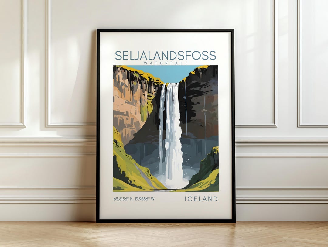 Seljalandsfoss Travel Poster - Waterfall Art - Iceland Print With ...