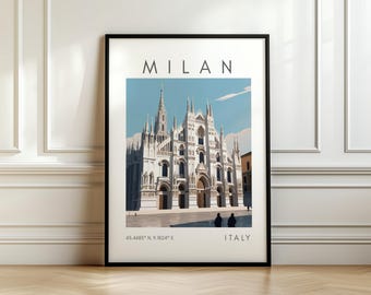 Poster di viaggio di Milano - Stampa del Duomo di Milano - Arte della cattedrale - Decorazione murale italiana con coordinate