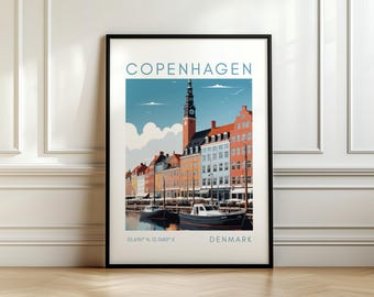 Copenhagen Travel Poster - Denmark Print with Coordinates – Travel Gift