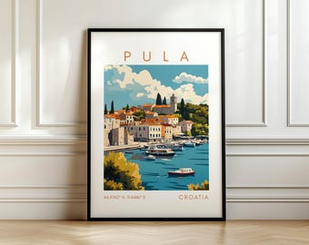 Poster di viaggio di Pola - Stampa del porto della Croazia - Arte croata con coordinate - Regalo di viaggio