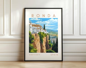 Poster di viaggio di Ronda - Stampa di Malaga - Arte spagnola con coordinate - Regalo di viaggio