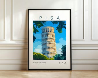 Poster di viaggio di Pisa - Stampa della Toscana - Arte della città italiana con coordinate - Regalo di viaggio