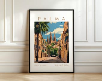 Poster di viaggio di Palma - Stampa di Maiorca - Arte spagnola con coordinate - Regalo di viaggio