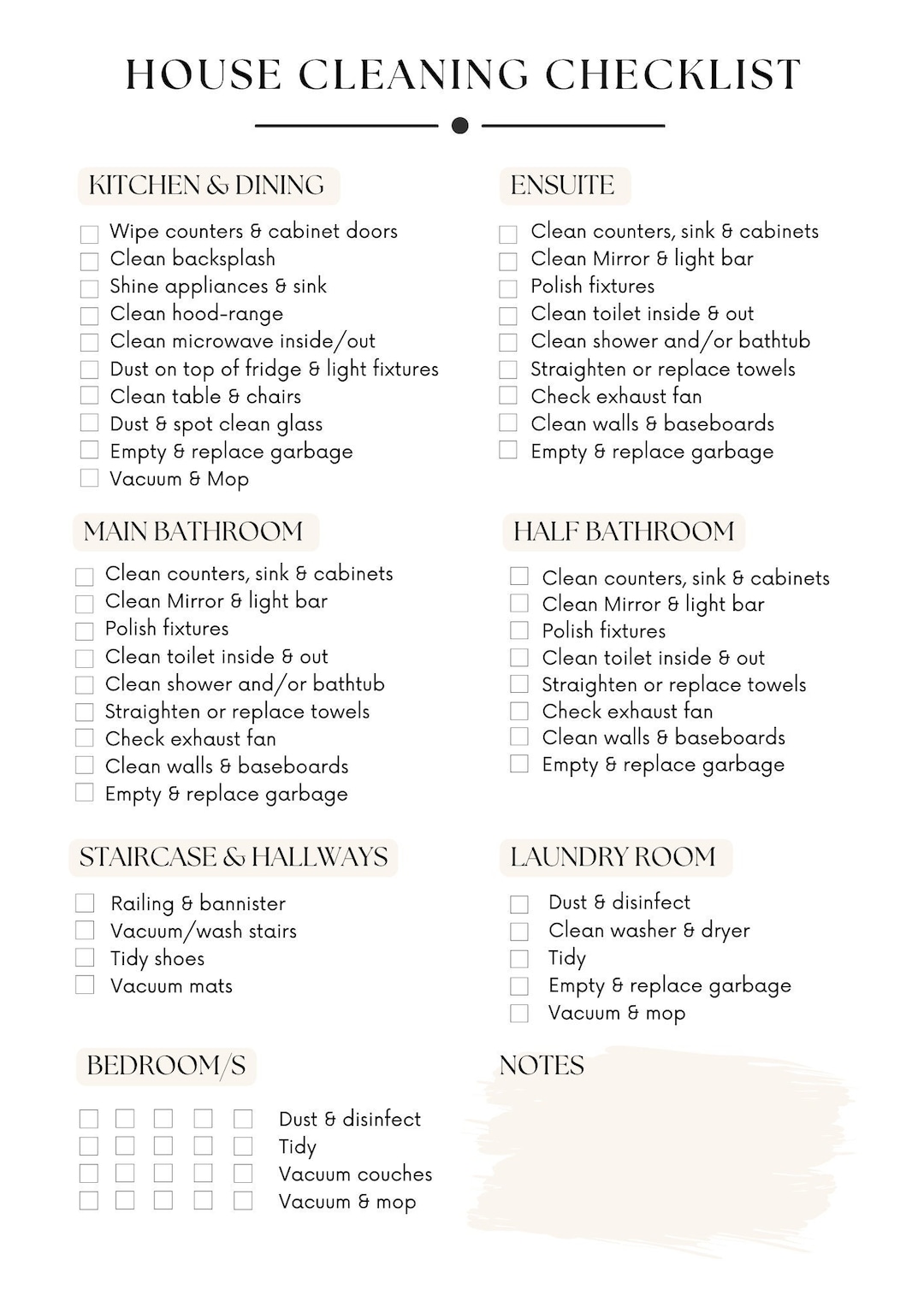 Cleaning Checklist Digital Printable House Cleaning - Etsy