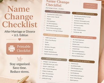 Name Change Checklist | Bride Name Change Kit | Divorce Name Change Guide | Newlywed Checklist | Printable PDF Mocha color palette