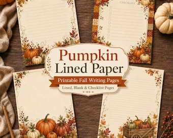 Autumn Pumpkin Lined Paper | Fall Harvest Stationery Set | Vintage Watercolor Letter Writing Paper | Printable Checklist Digital Download
