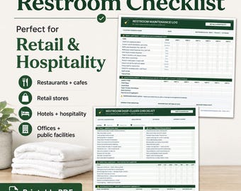 Restroom Checklist Printable | Bathroom Cleaning Log | Daily Cleaning Checklist | Editable Canva Template | Use in Business Restaurant Spa